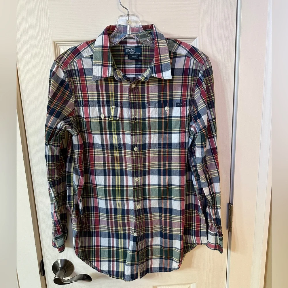 Ralph Lauren Vintage Polo Teen Boy Classic Madras Plaid Button Down Shirt